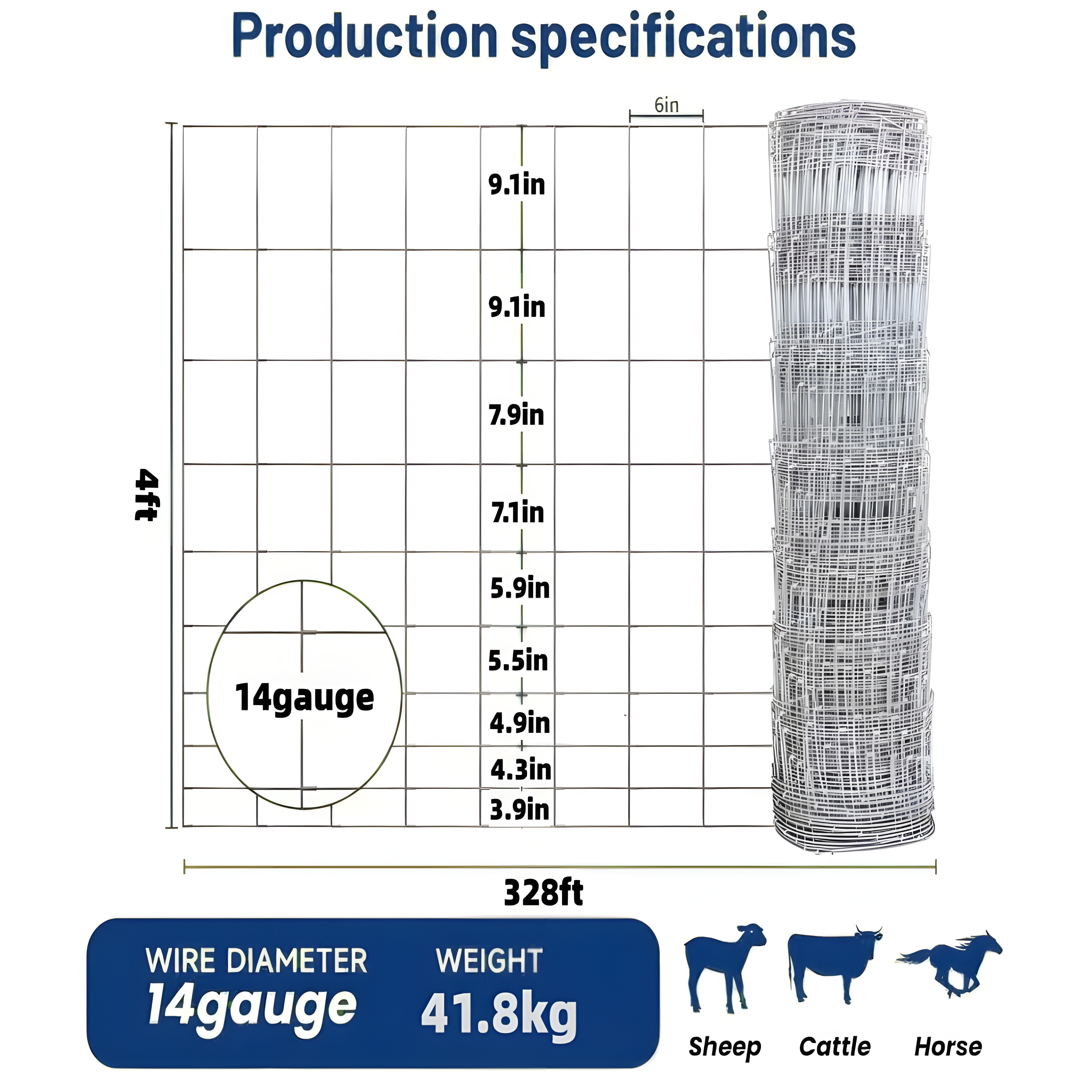 Cattle Fence 4 feet x 328 feet - Heavy-duty galvanized wire fence and wire mesh fence, suitable for pigs, goats, sheep, and deer; ideal goat fence, deer fence, livestock pen protection — image 12