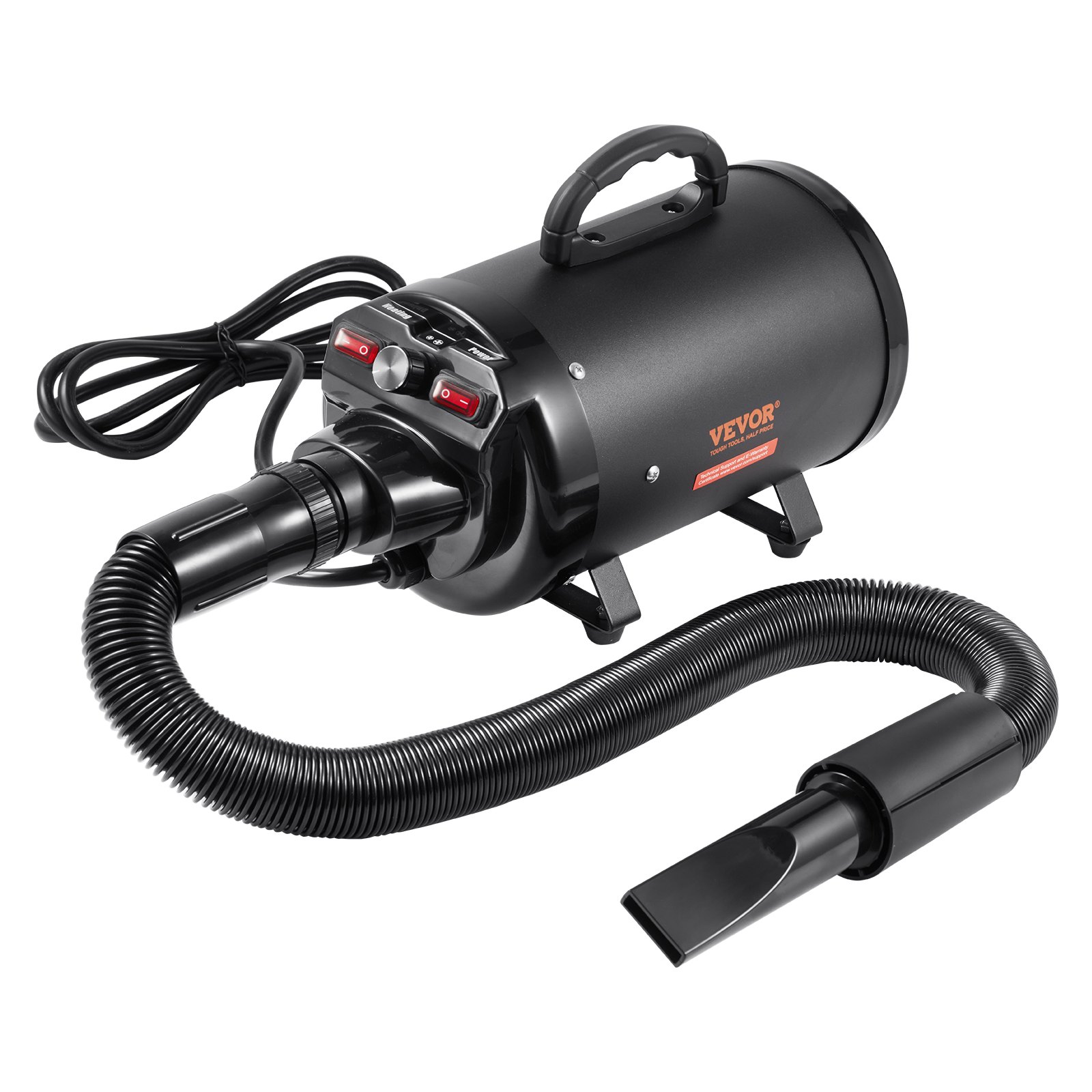 Secador para Perros de 2800W/4.3CV con Control de Velocidad y Temperatura, Secador para Mascotas con 4 Rosetas y Manguera Extensible, Negro — imagen 1