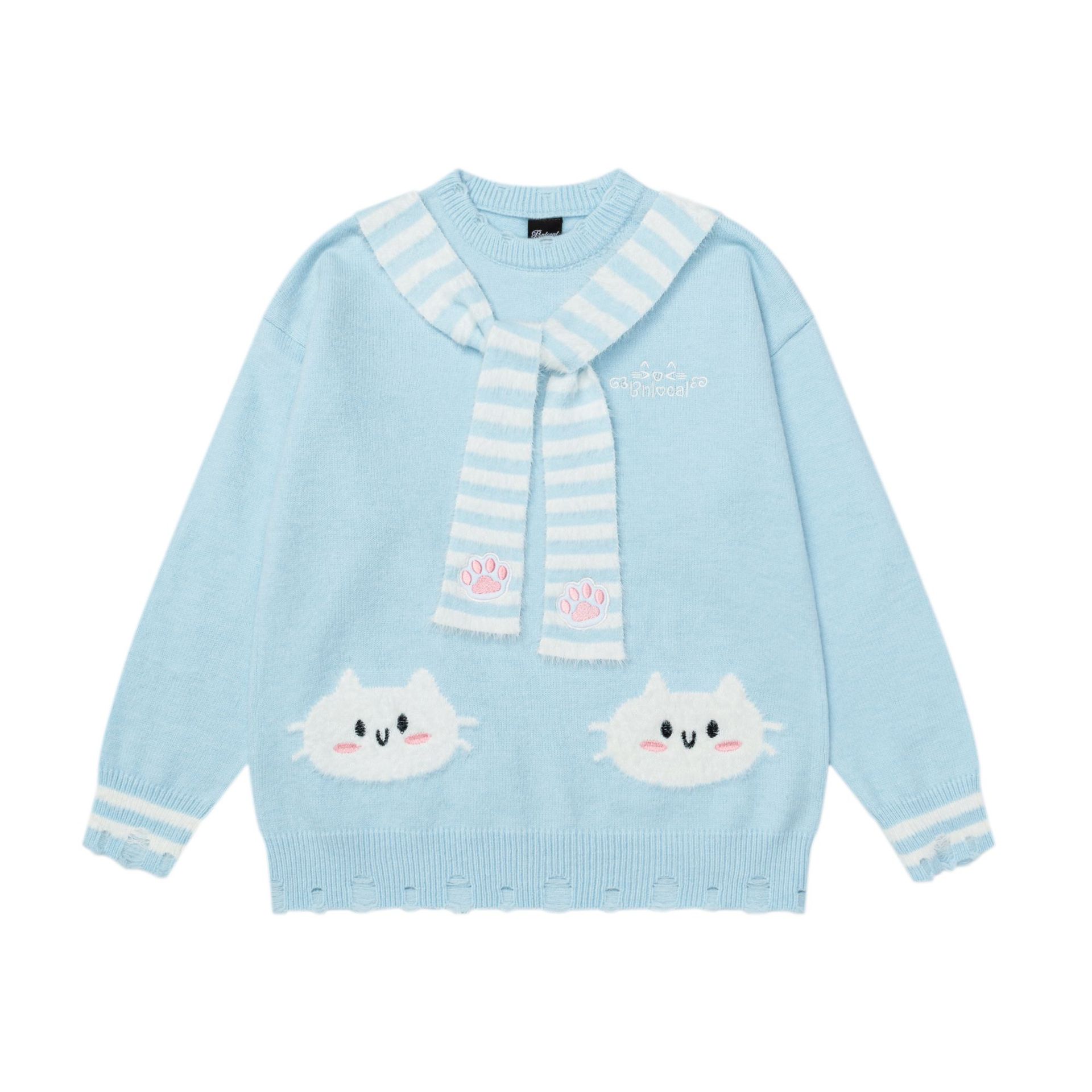 Striped scarf kitten jacquard sweater — image 5
