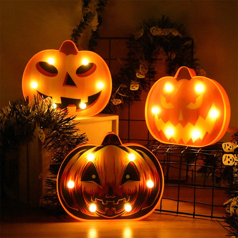 Halloween LED Lights Horror Pumpkin Ghost Bat Spider Night Lights Ornament Halloween Party Props Home Bar Table Lamp Decorations — image 2