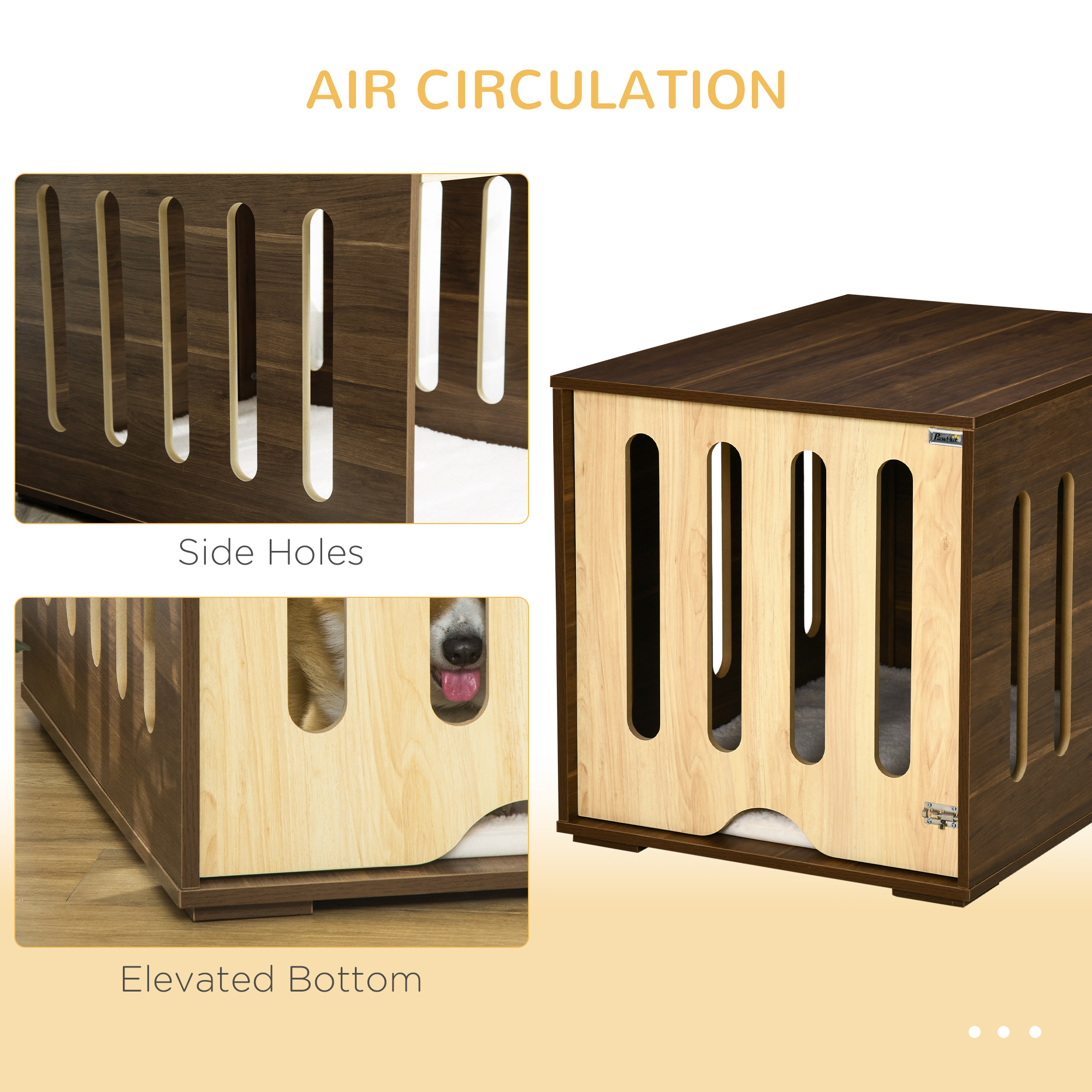 Caja para Perros de Estilo de Mueble con Panel de Puerta Removible, Cama para Perros con Almohada de Espuma y Suporte de Seguridad, Uso Interior, para Perros Pequeños y Medianos, Marrón — imagen 8