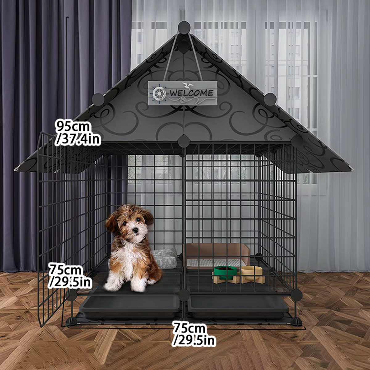 Caja para Perros Indoors Villa con Inodoro - Refugio para Pequeños Canes de Pom y Teddy Familia — imagen 1