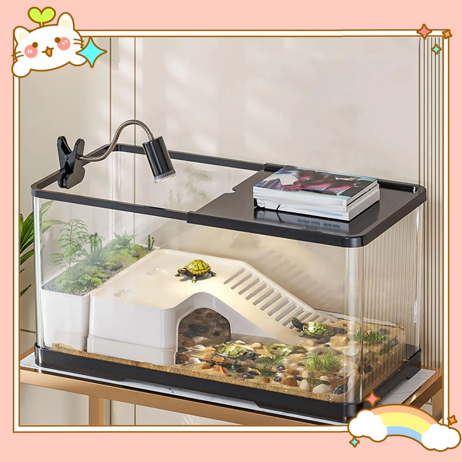 Reptile Tank with Cover Habitat for Turtle Frog Bearded Dragon Small Pets 20 Gallon Glass Terrarium with Ventilation — image 1
