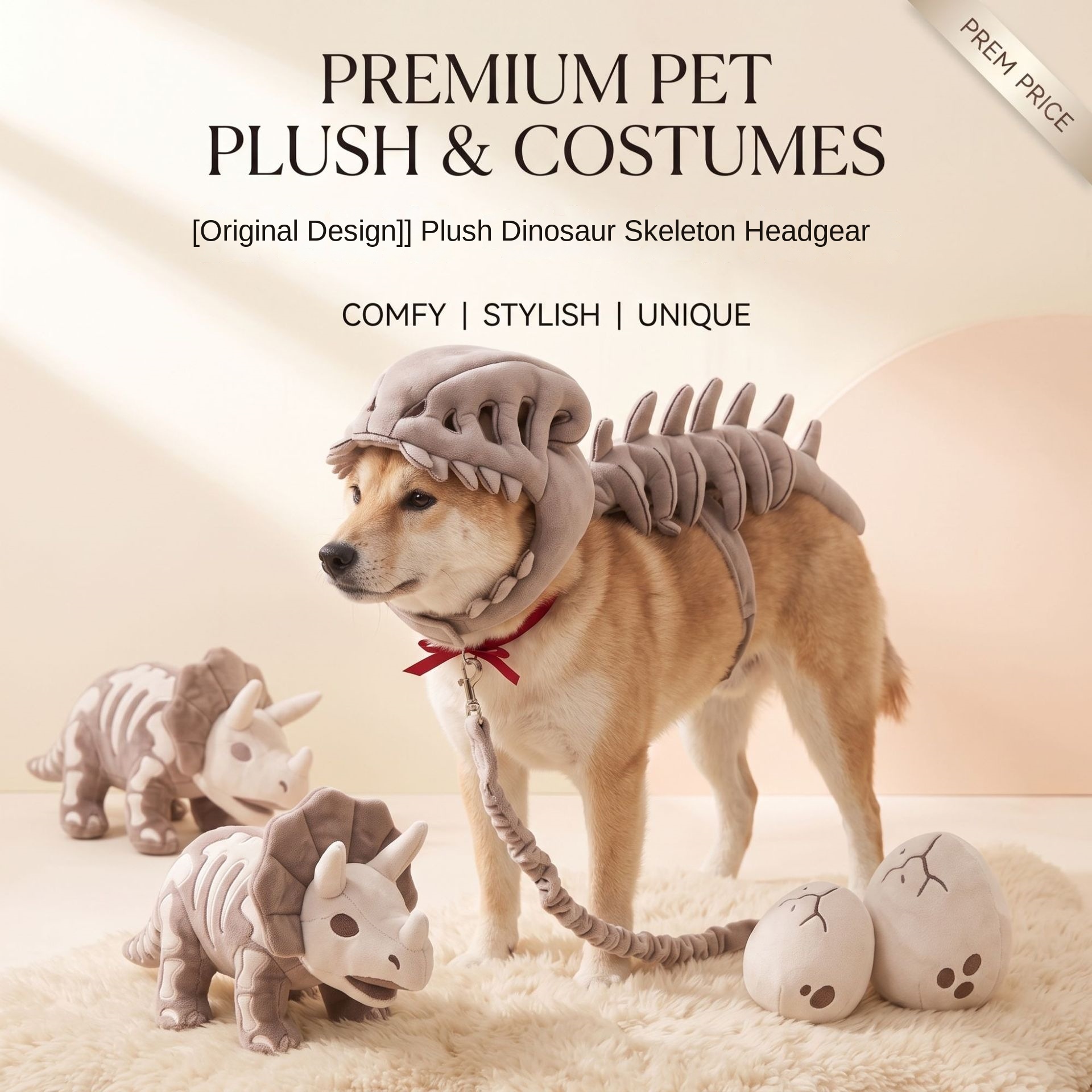 Realistic Dinosaur Skeleton Pet Hood Plush Mask Cosplay Photo Prop Hat — image 3