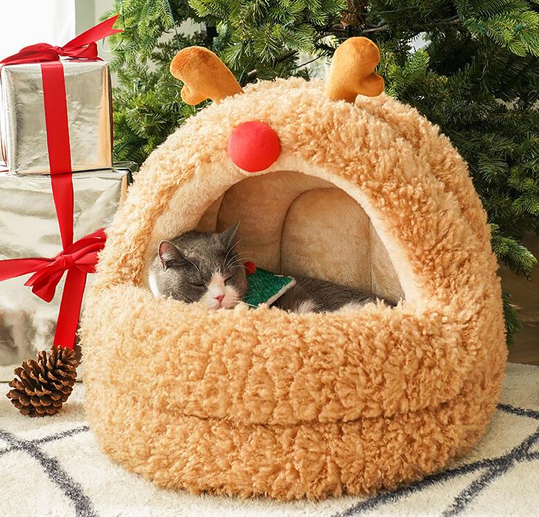 Zeze elk yurt cat nest winter warm cat large space semi-enclosed removable and washable pet nest mat — image 4