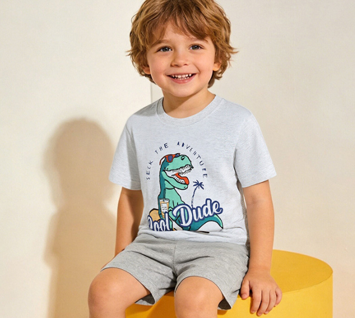 Dinosaur cartoon printed children's round neck T-shirt — image 3