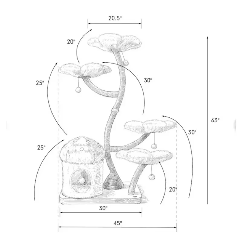 Árbol de gato moderno de madera con diseño floral, torre multi-plataforma y refugio acogedor, estructura de escalada lujosa para mascotas, poste de rascado — imagen 6