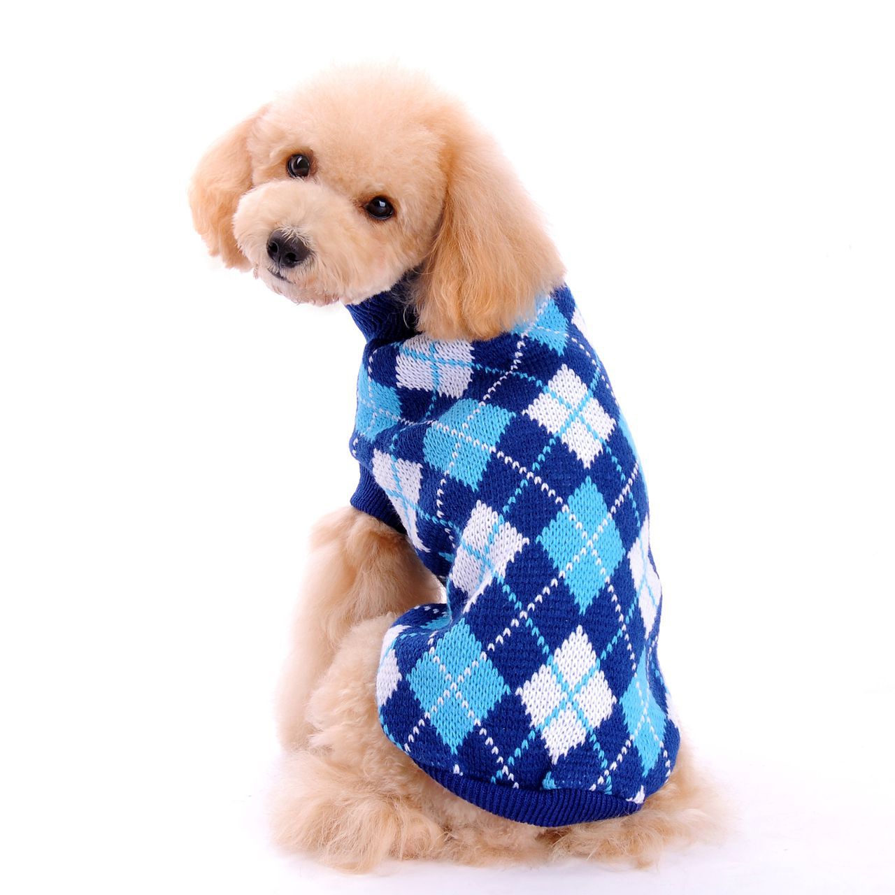 Ropa de Perro para Otoño e Invierno Sudadera Geométrica Rombo de Cuadrado Chaqueta de Lana para Mascotas Ropa de Teddy, Bichón, Poodle y Chihuahua — imagen 1