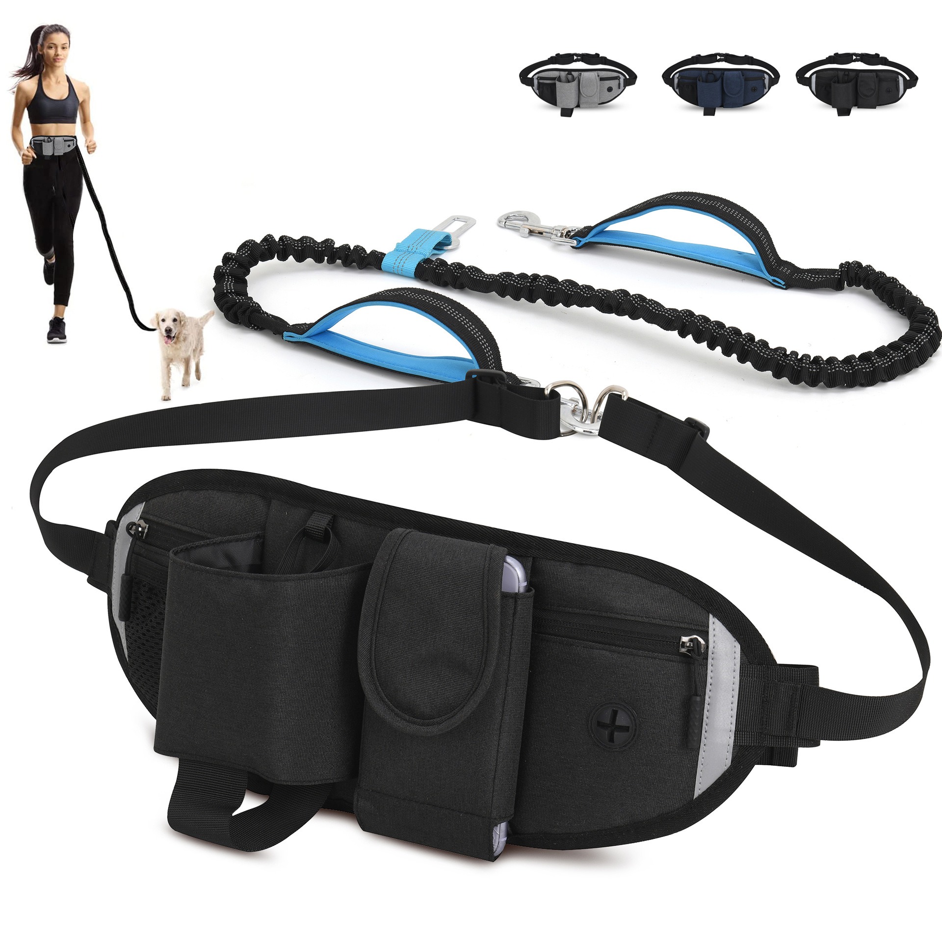Bolsa de cintura para deportes de running, multifuncional, impermeable, para mascotas, exterior, anti-colisión, elástica, para pasear perros — imagen 8