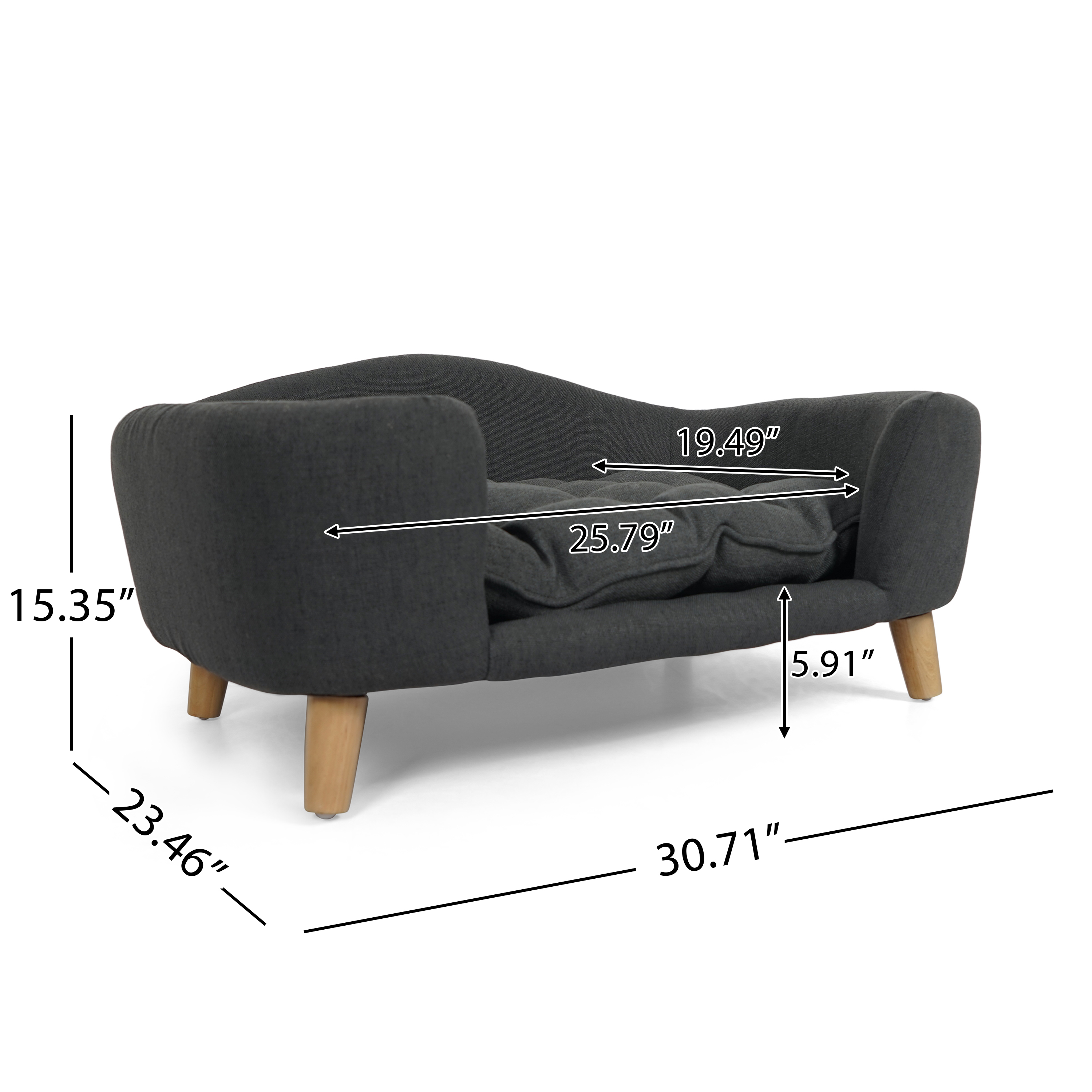 Elevated Dog Bed Frame for Small Dog, Fabric Pet Couch Bed with Rubber Wood Legs and Supportive Foam, Dark Gray, Easy Assembly — image 7
