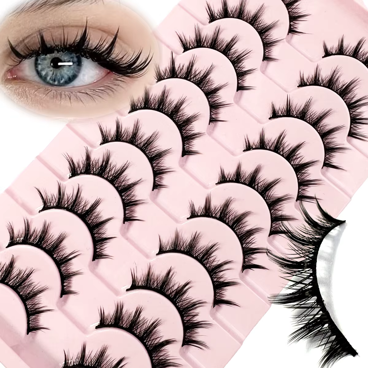 Pestañas 10 Pares – Mange Lashes 3D Cat Eye, Pestañas Faux Mink, Pestañas falsas naturales esponjosas, Herramientas de maquillaje Wispy — imagen 3