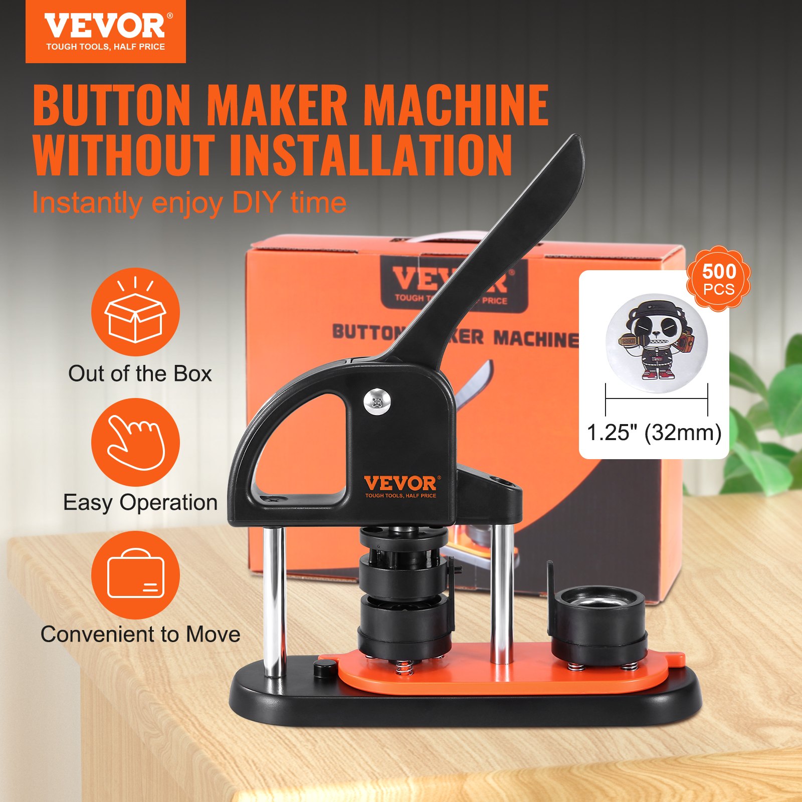 Button Maker, 1.25 Inch/32mm Pin Maker With 500pcs Button Parts, Ergonomic Arc Handle Punch Press Kit, Button Maker Machine With Panda Magic Book, For Children DIY Gifts And Christmas — imagen 5