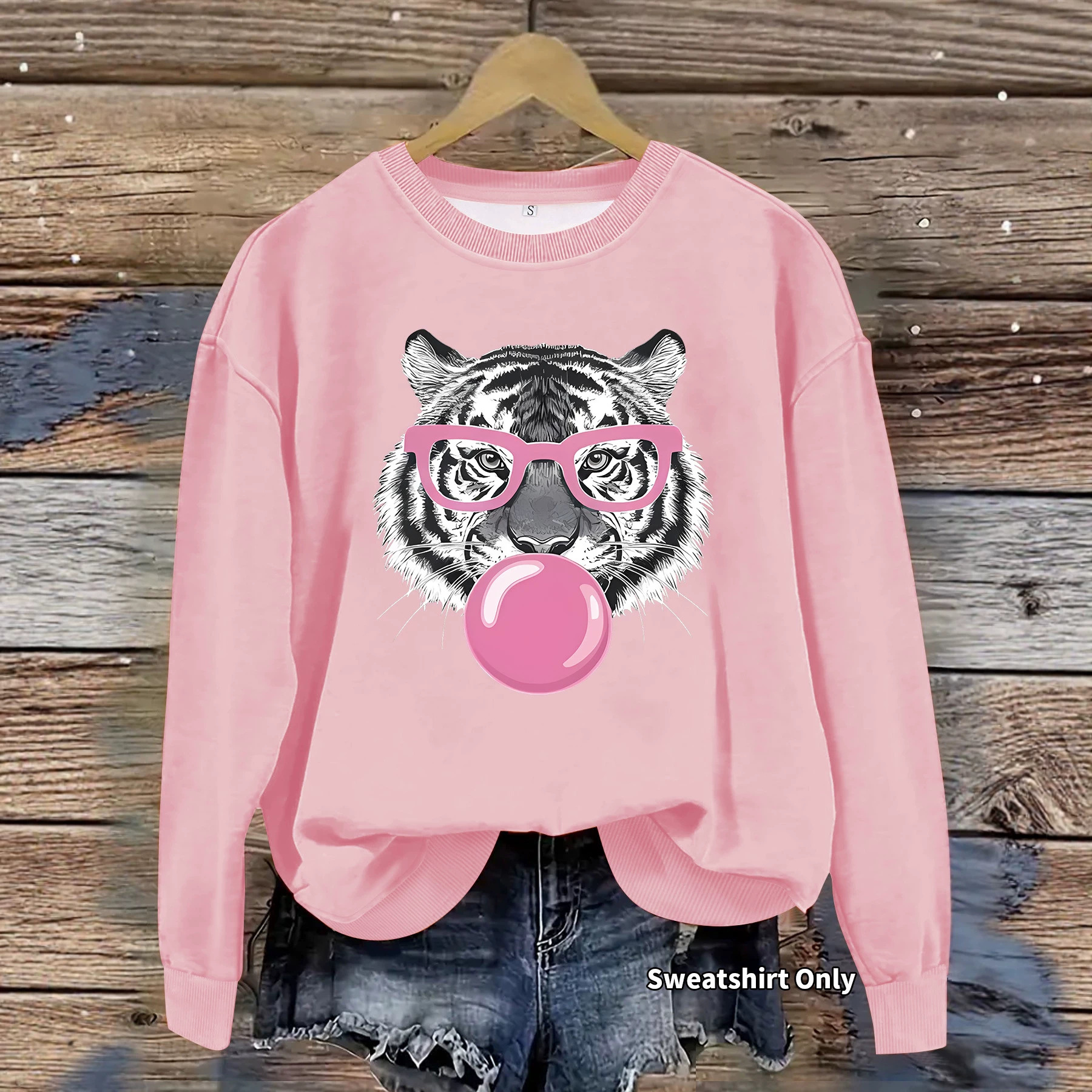 Tiger Glasses Printed Hoodie Round Neck — image 3