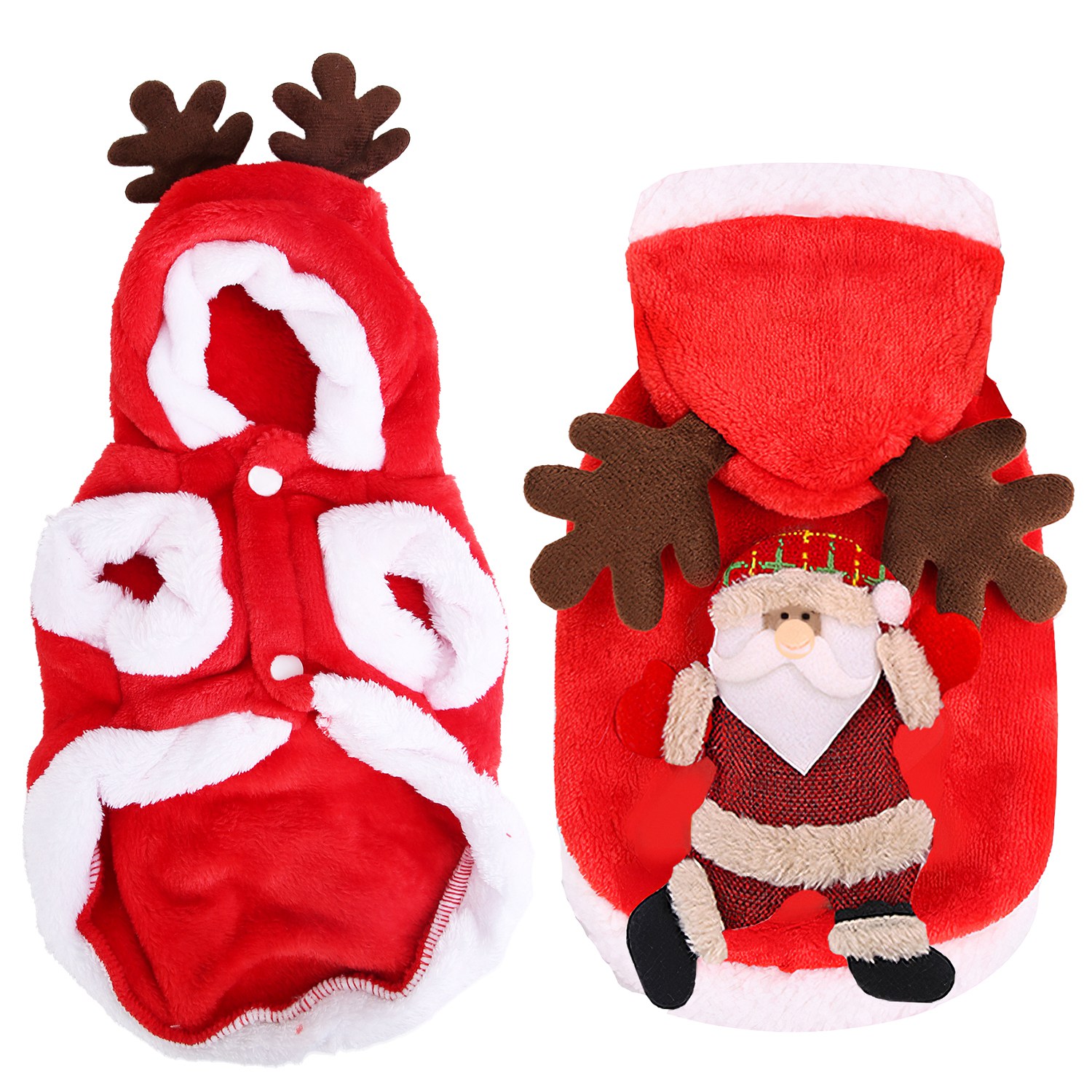 Ropa Navideña para Mascotas Disfraz de Papá Noel con Astas de Reno Traje de Invierno Abrigo de Año Nuevo para Perros y Gatos Pequeños y Medianos — imagen 6