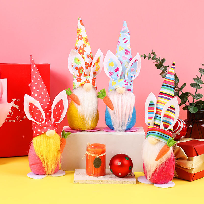 Nuevos decorados de Pascua muñeco de conejo con cara de nabo y enano sin rostro para decoración de ventana — imagen 1
