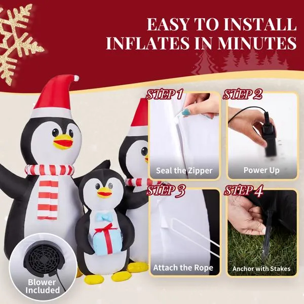 Lighted Christmas Inflatable Decoration, Inflatable Penguin Family, Funny Blow Up Yard Decorations With Built-in LED Lights For Holiday Party Front Yard Lawn Garden Decor — image 4