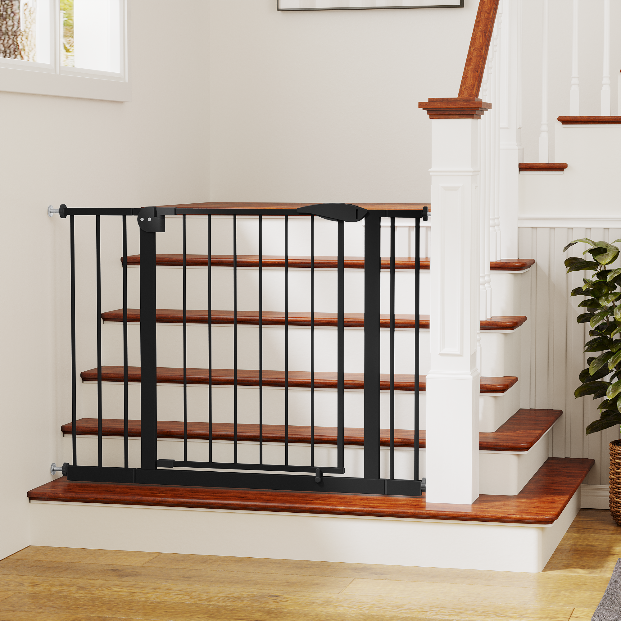 29.5-44.1 Wide Baby Gate For Stairs, Dog Gate Indoor For Doorways, No Drilling Pressure Mounted Pet Gates For Kids, Easy Walk Through Safety Gate, Black — imagen 4