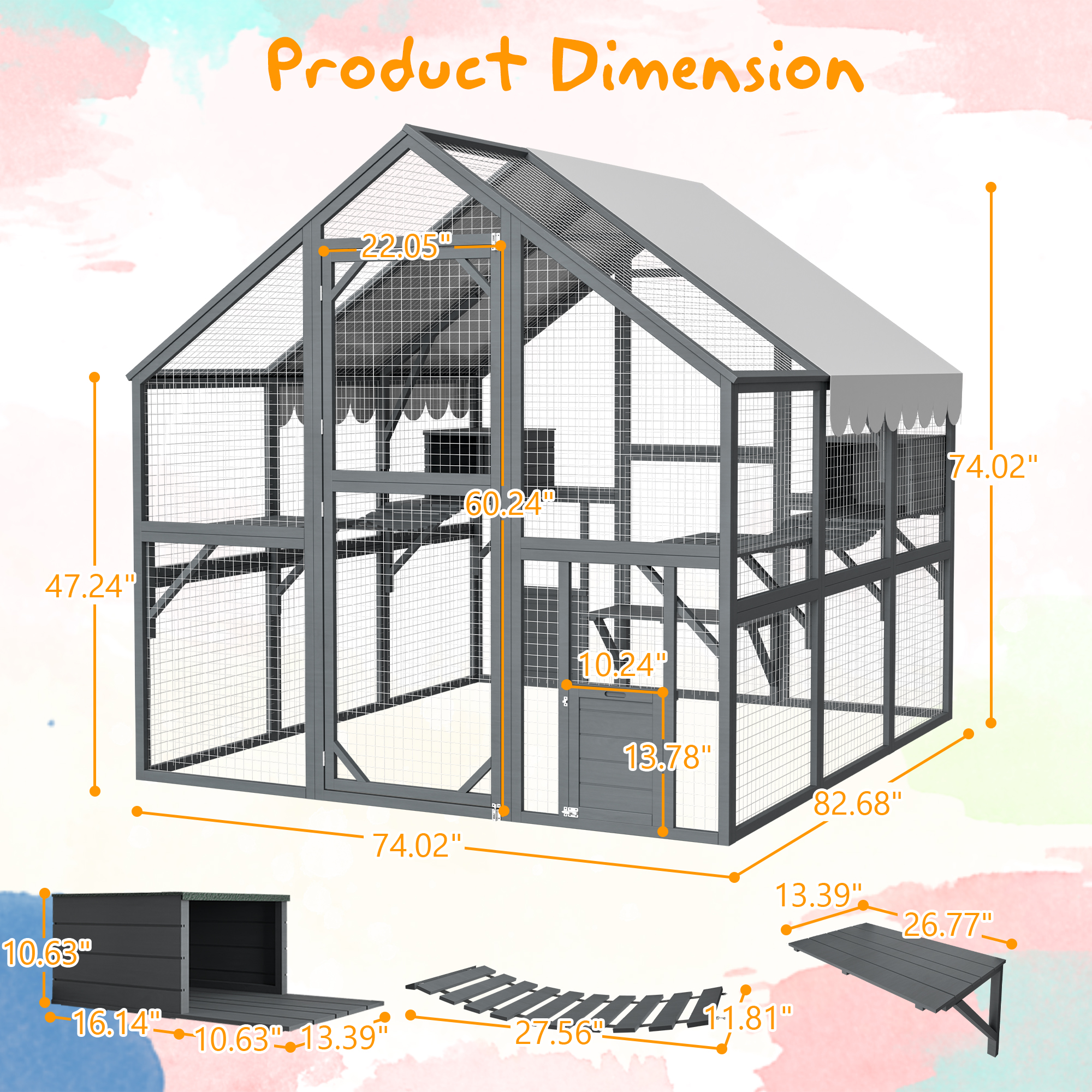 Premium Cat Run Large Outdoor Enclosure, Wooden Catio Kitty Mansion With Suspension Bridges, Strolling Paths, Cozy Cabins, Protective Roof Cover, 82 Inch Expanse — image 5