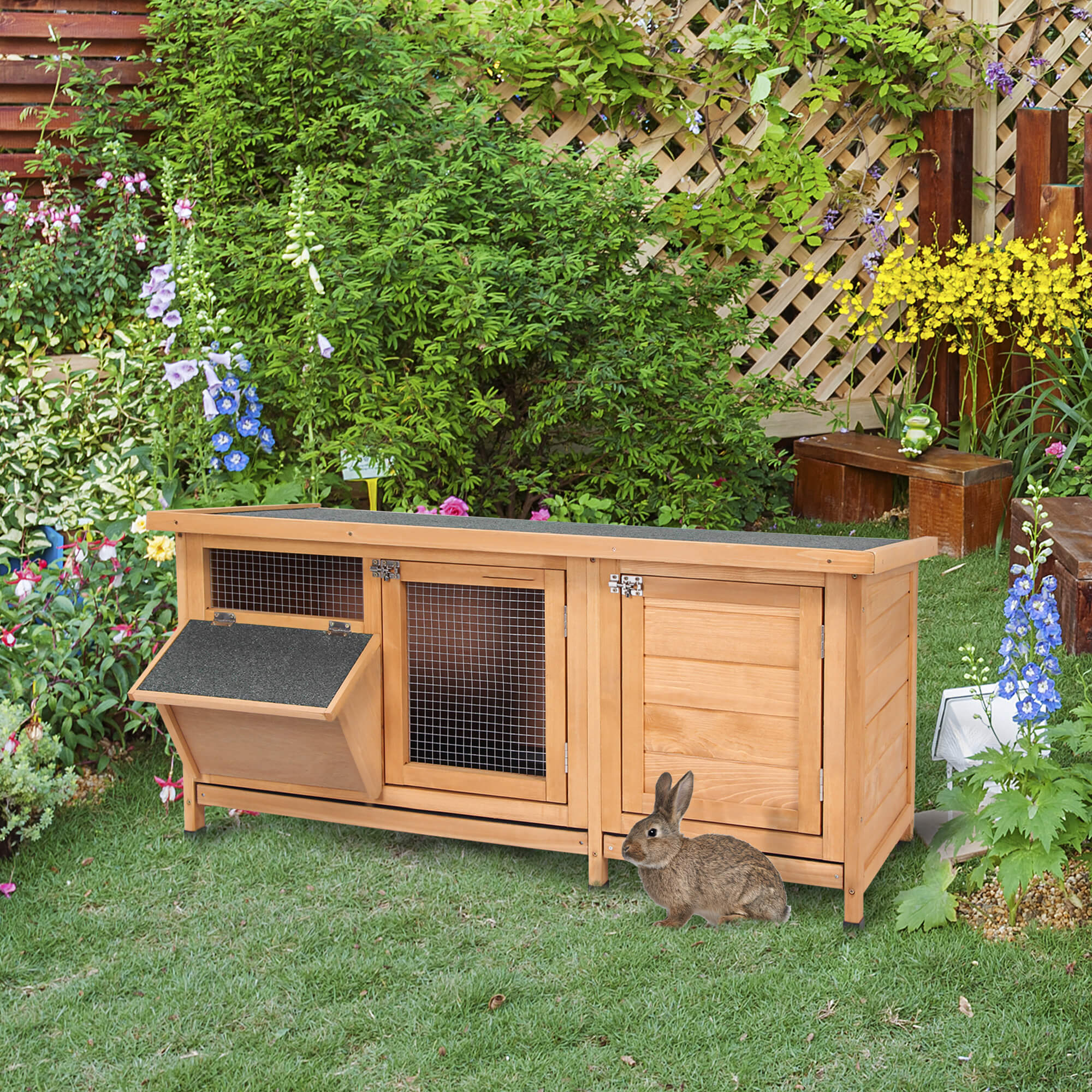 Caja para Conejos Grande, Jaula de Ratones con 2 Áreas Exteriores y 1 Casa Principal para Animales Pequeños, Amarillo — imagen 1