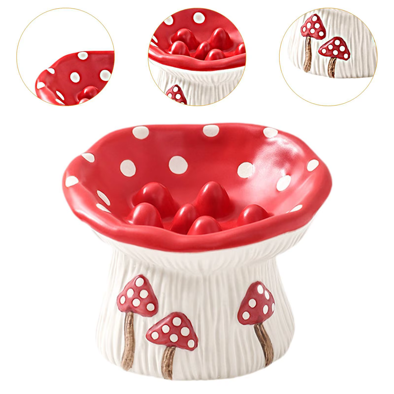 Tazón de Alimento Cerámico en forma de Hongo para Gatos Domésticos con Diseño Elevado y Inclinado Anti Deslizante para Comida y Agua — imagen 5