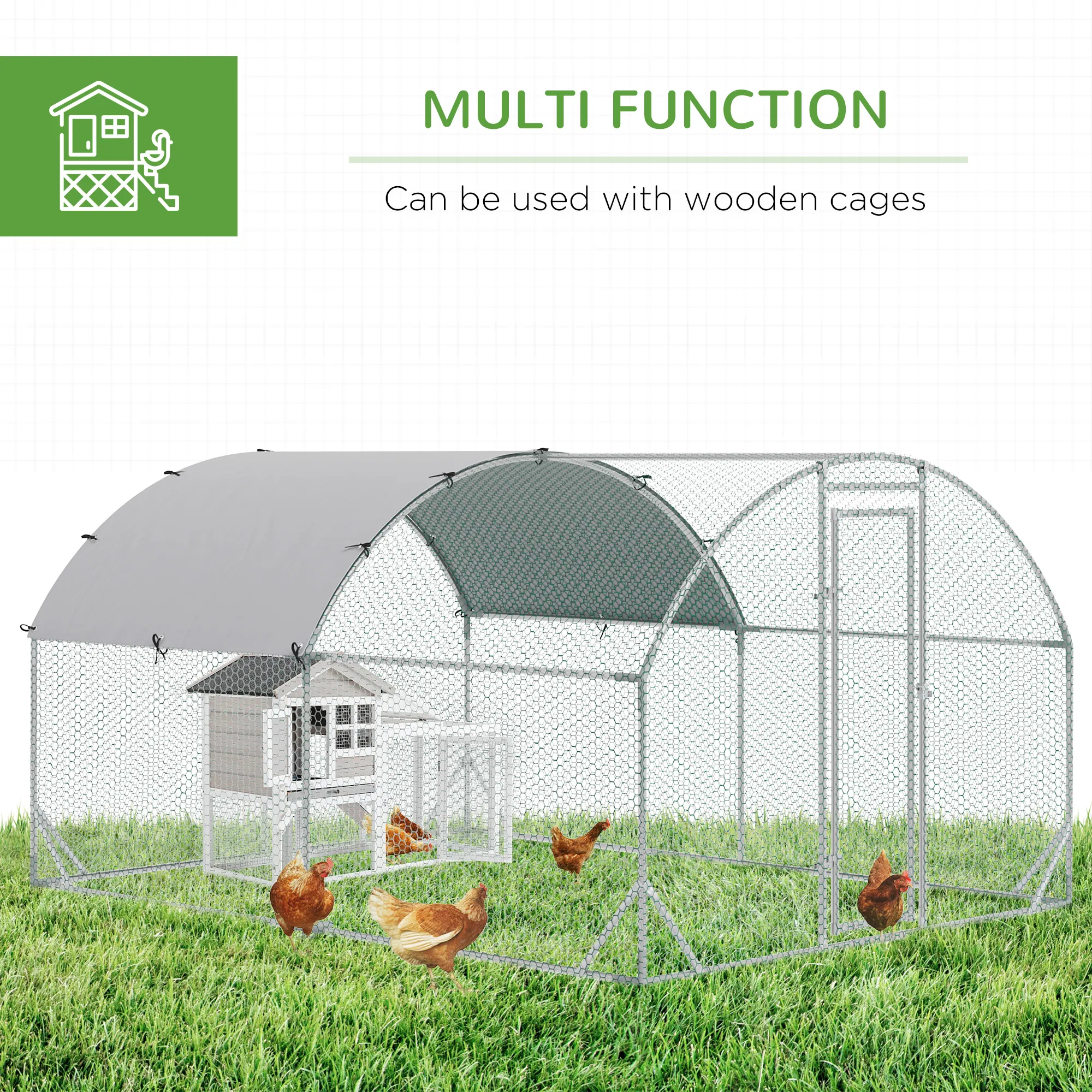 Galvanized Large Metal Chicken Coop Cage Walk-in Enclosure Poultry Hen Run House Playpen Rabbit Hutch with Cover for Outdoor Backyard 9.2' x 12.5' x 6.5' Silver — image 4