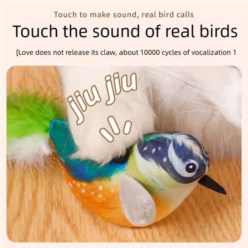 Interactive Cat Toy Electric Simulation Bird With Chirping Sound Flapping Wings Plush Chew Bite Toy For Kittens Cats Pet Supplie — image 5