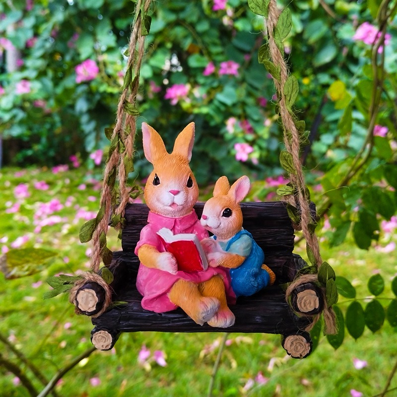 Simulated rabbit reading animal ornament — image 6