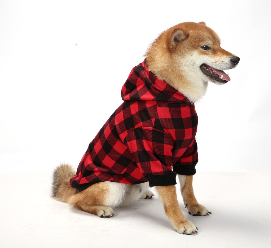 Christmas pet plaid hoodie with thickened hooded small medium and large dog clothing — image 4