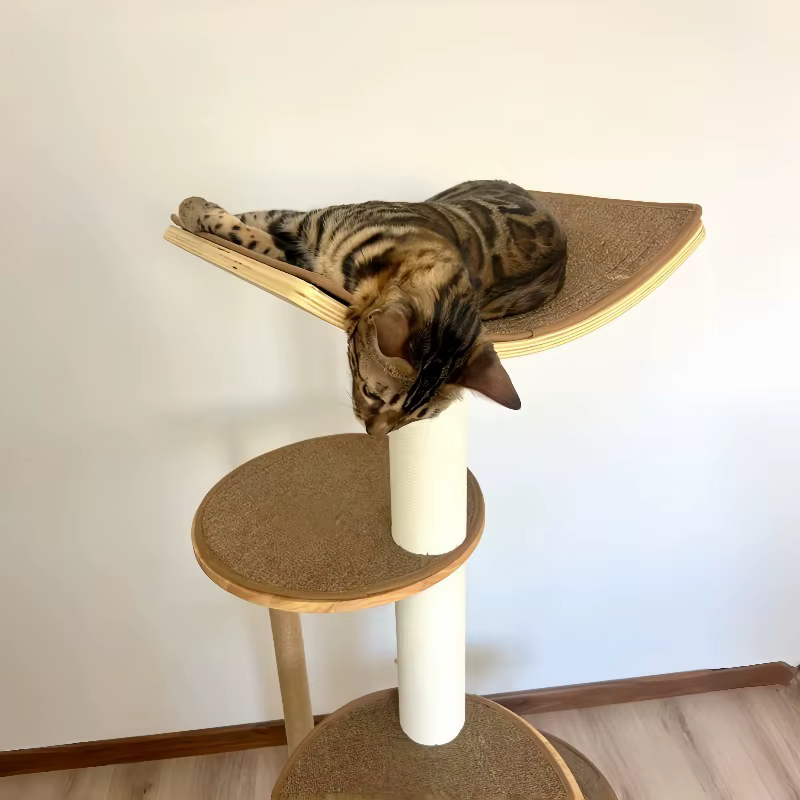 Árbol de Gato de Luxo Moderno con Madera Curvada y Sisal Duradero para Interiores Nuevo Diseño Plataforma Base Circular para Productos de Mascotas de Halloween — imagen 5