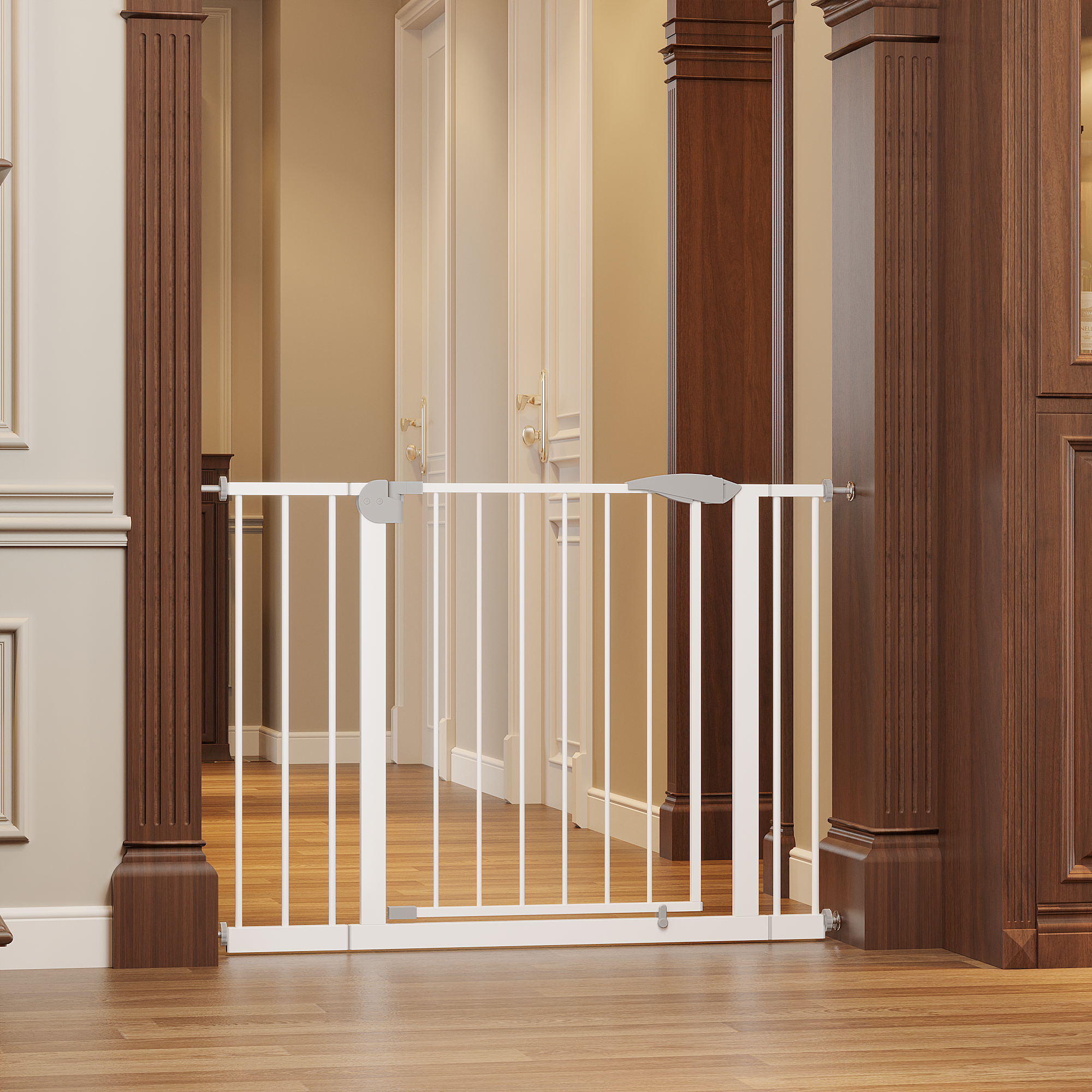 2 Pack 29.5-44.1" Wide Baby Gate for Stairs, Dog Gate Indoor for Doorways, No Drilling Pressure Mounted Pet Gates for Kids, Easy Walk Through Safety Gate, White — image 7