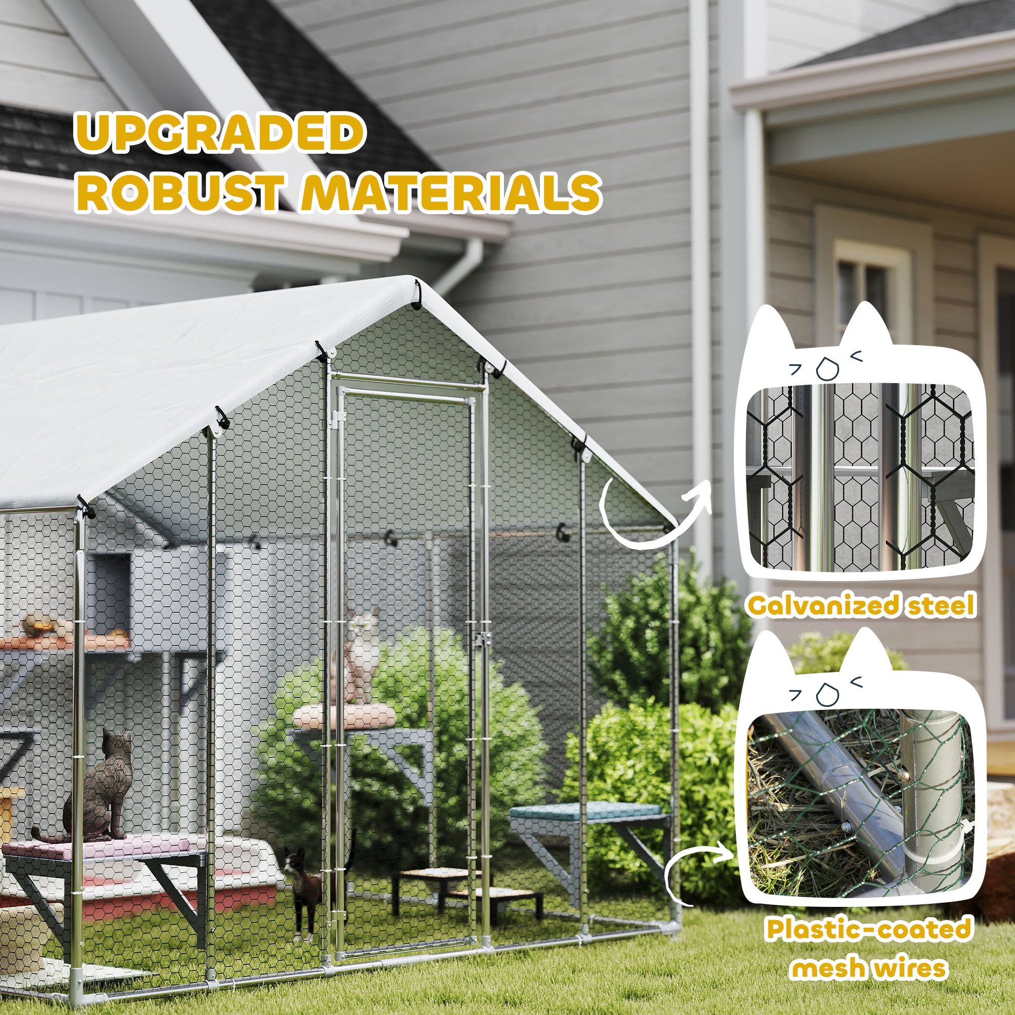 Catio Metálico Exterior Extra Grande de 95" con Cubierta Impermeable, 2 Cajas de Descanso, 7 Plataformas para Saltar, para Múltiples Gatos — imagen 2