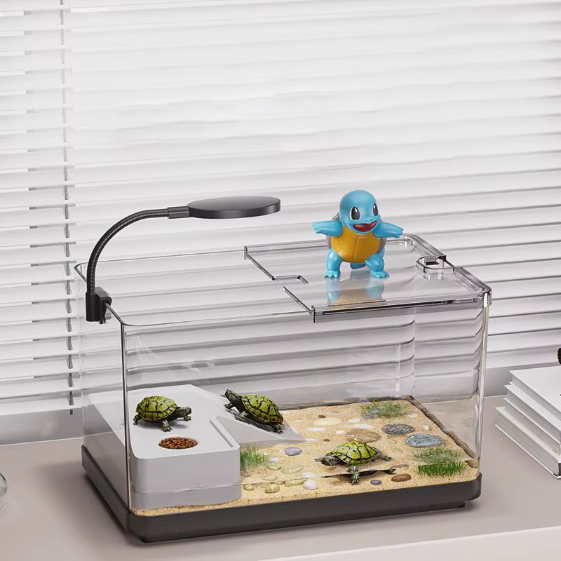 Large Transparent Turtle Tank Aquarium Fish Tank with Bottom Drain Reptiles Amphibians with Basking Platform Open Breeding Box — image 3