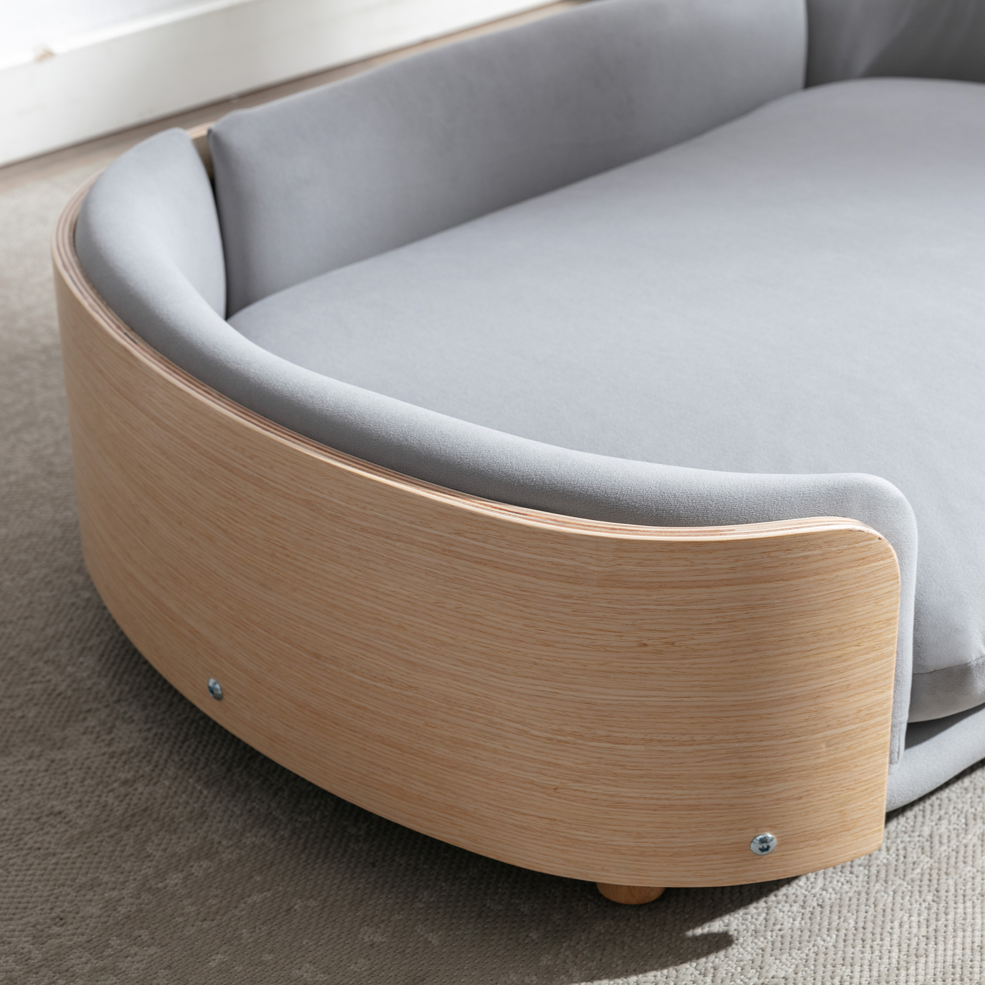 Scandinavian style Elevated Dog Bed Pet Sofa With Solid Wood legs and Bent Wood Back, Velvet Cushion, Large Size — image 11