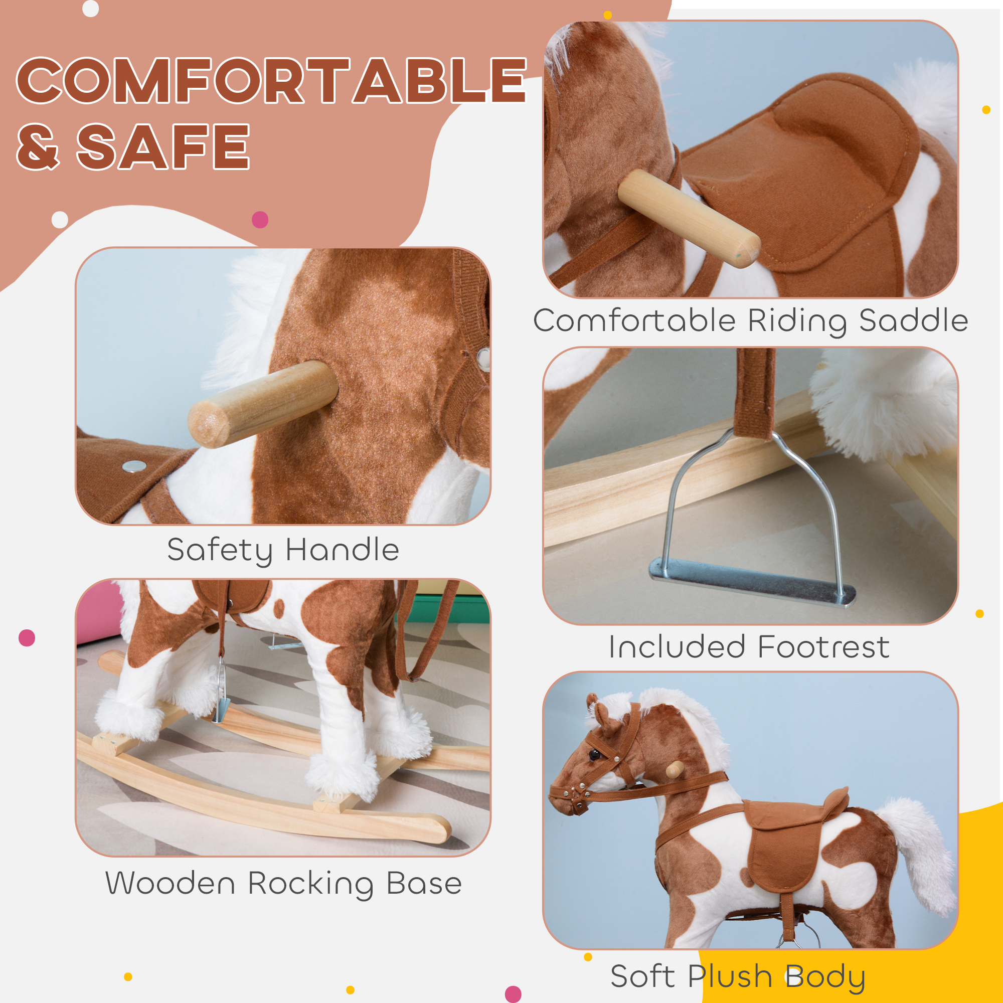 Toddler Rocking Horse, Kids Plush Rocking Chair Toy with Nursery Rhyme Music Brown — image 6