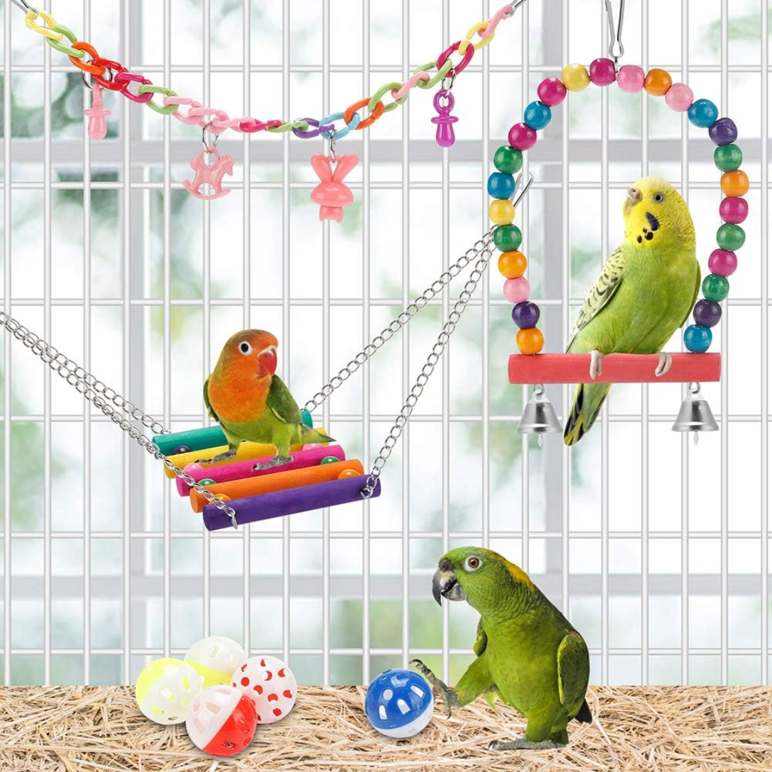 Juguetes para Pájaros: Colgantes y Trepar para Budgerigares Coloridos — imagen 4