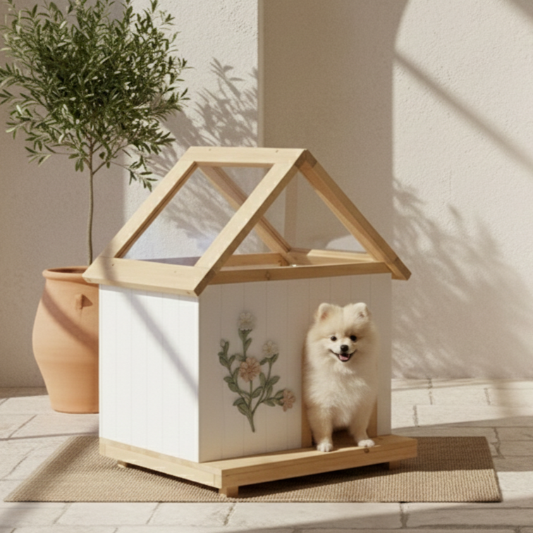 Casa de Gato Certificada por FSC con Techo Acrílico de Ceder para Interior y Exterior - Refugio de Madera para Gatos y Pequeños Perros (11-25 lbs) — imagen 1