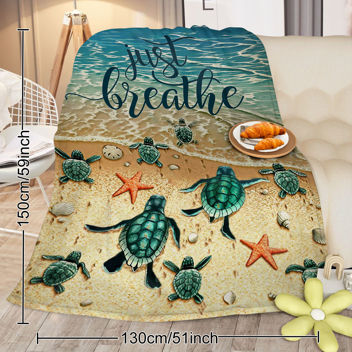 Manta de Felpa Tropical para Tortugas Marinas Bebés - Olas del Océano en 3D - Muy Suave y Plush para Tumbonas, Sofás y Cama — imagen 5