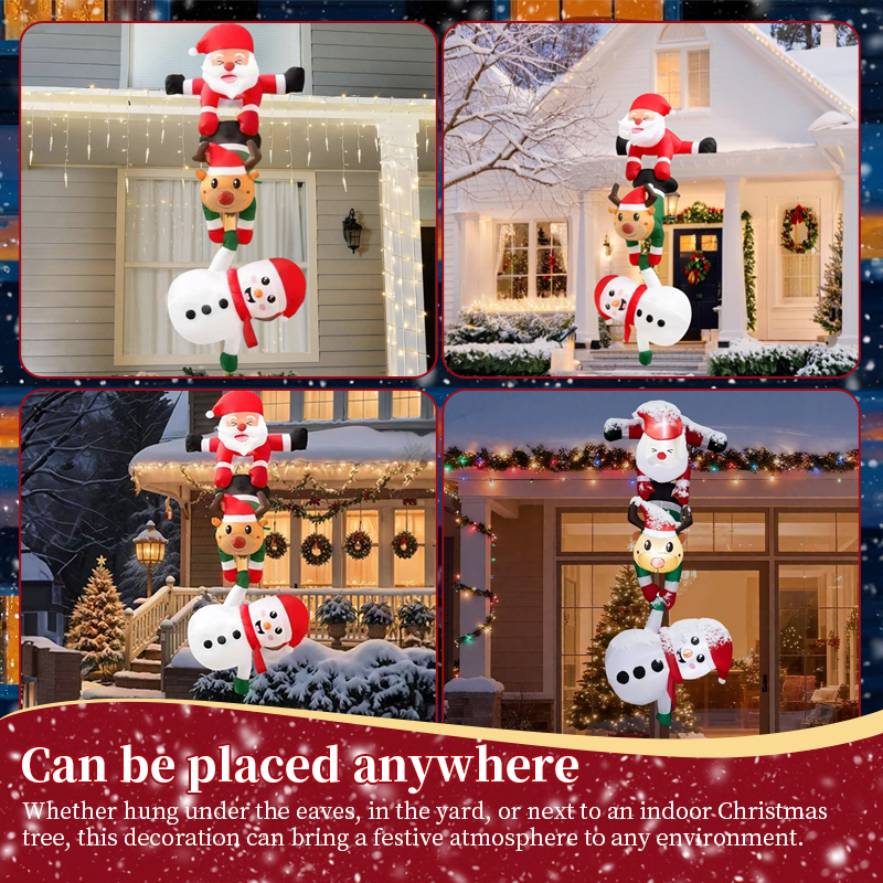 Inflatable Christmas Decoration, Santa Climbing Roof with Reindeer & Snowman/Elf, Indoor Decor — image 4