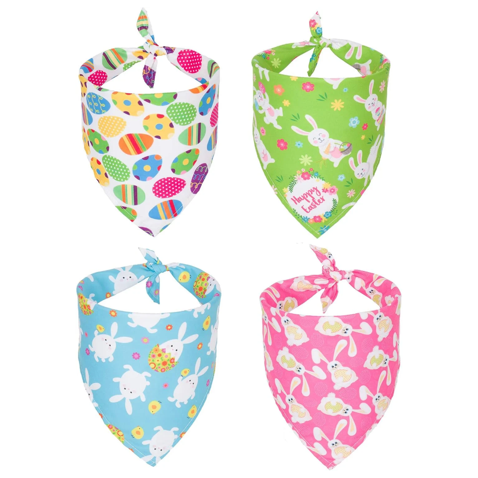 Easter Dog Bandanas 4 PCS, Rabbit And Easter Egg Pattern Triangle Pet Scarves For Medium And Large Dogs, Large — image 1