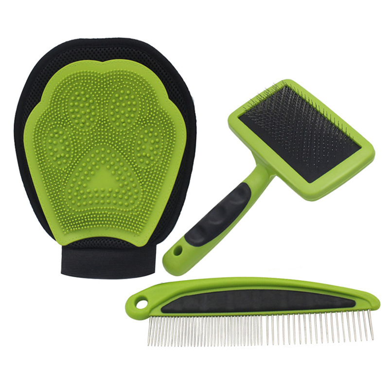 Conjunto de baño para mascotas 3 piezas multifuncional - Guantes de masaje, cepillo de cerdas rectas y peine con agujas — imagen 1