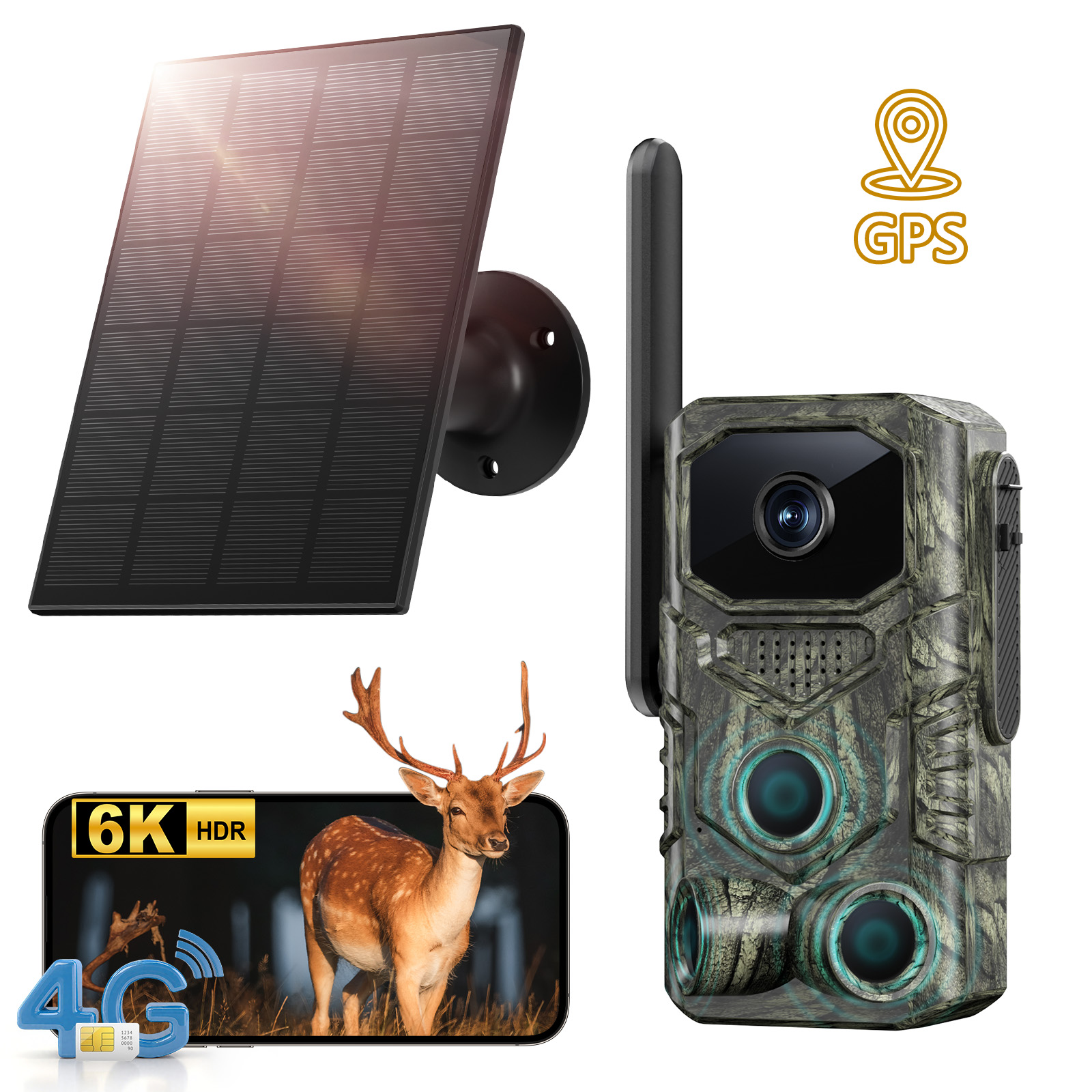 Cámara de Caza GPS 4G para Exteriores, Gran Angular 4MP, Camuflada, Monitoreo de Vida Silvestre y Venados, Cámara de Caza Solar — imagen 1