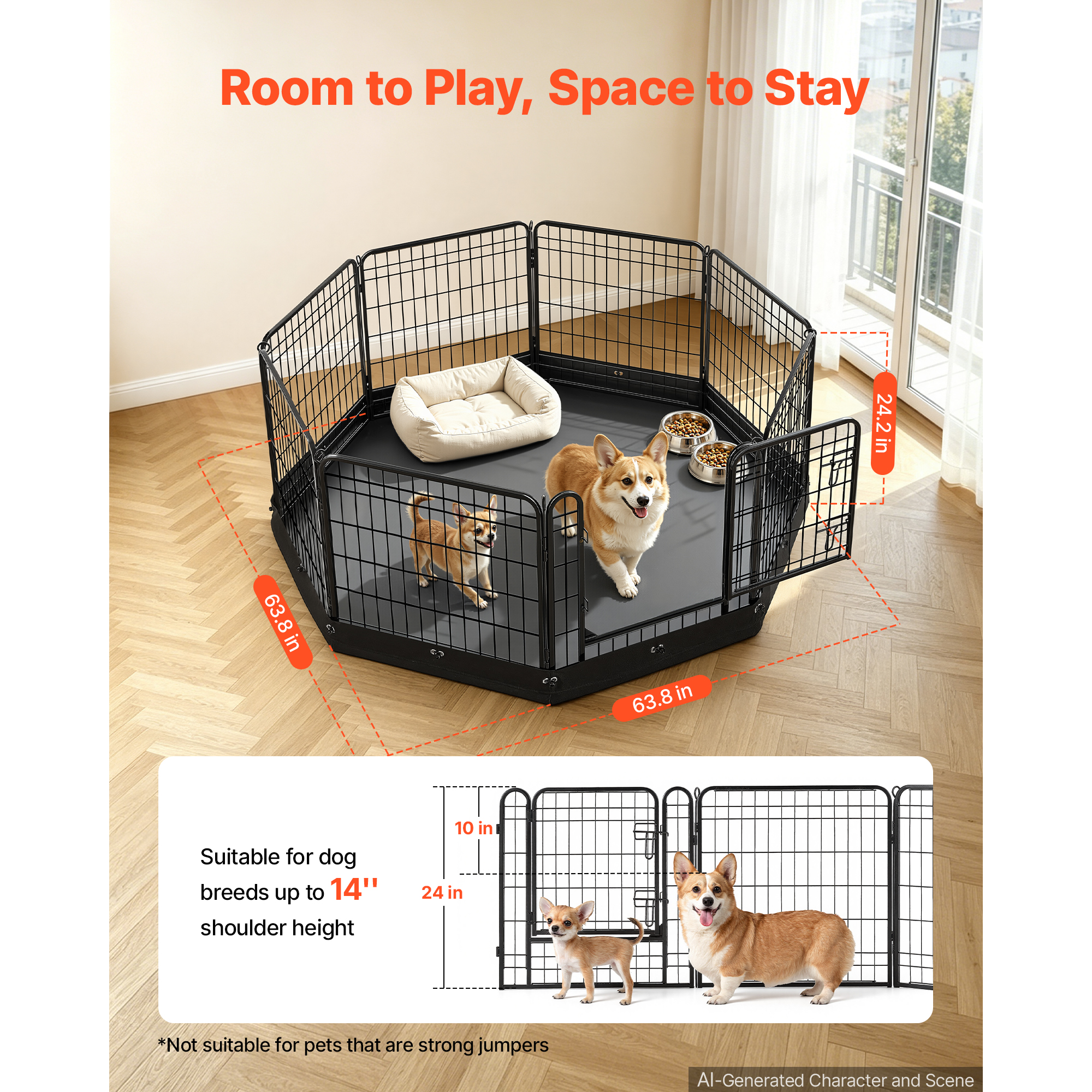 Dog Playpen 24 Inch 8 Panels Foldable Exercise Pen With Bottom Pad, Indoor Metal Pet Fence With Door, Heavy Duty Puppy Crate Kennel, Pet Playpen For Dogs, Cats, And Other Small Animals, Black — image 3