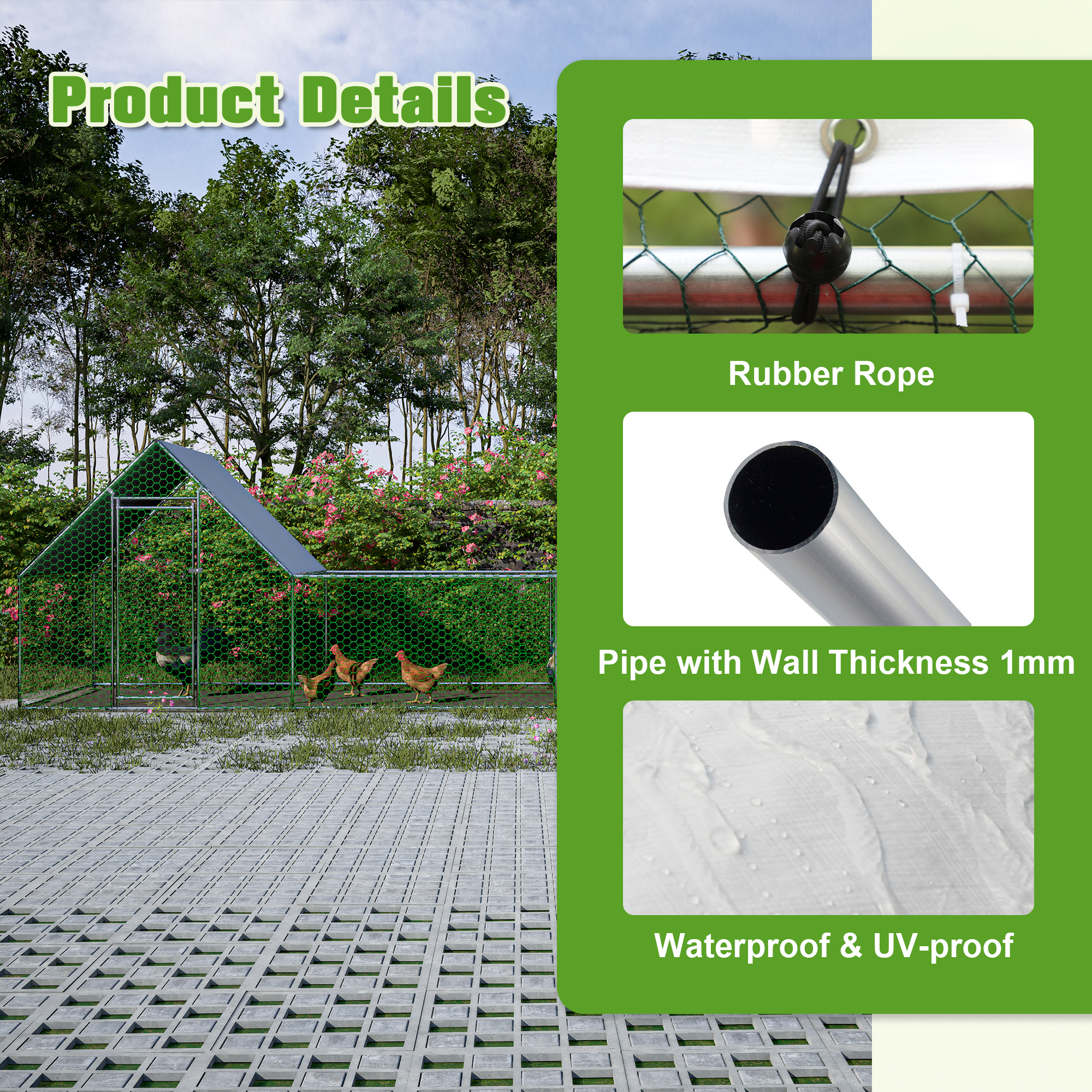 26'Lx6.7'Wx6.6' Ft Large Metal Chicken Coop, Walk-in Chicken Run, Galvanized Wire Poultry Chicken Hen Pen Cage, Rabbits Duck Cages With Waterproof And Anti-Ultraviolet Cover For Outside — imagen 5