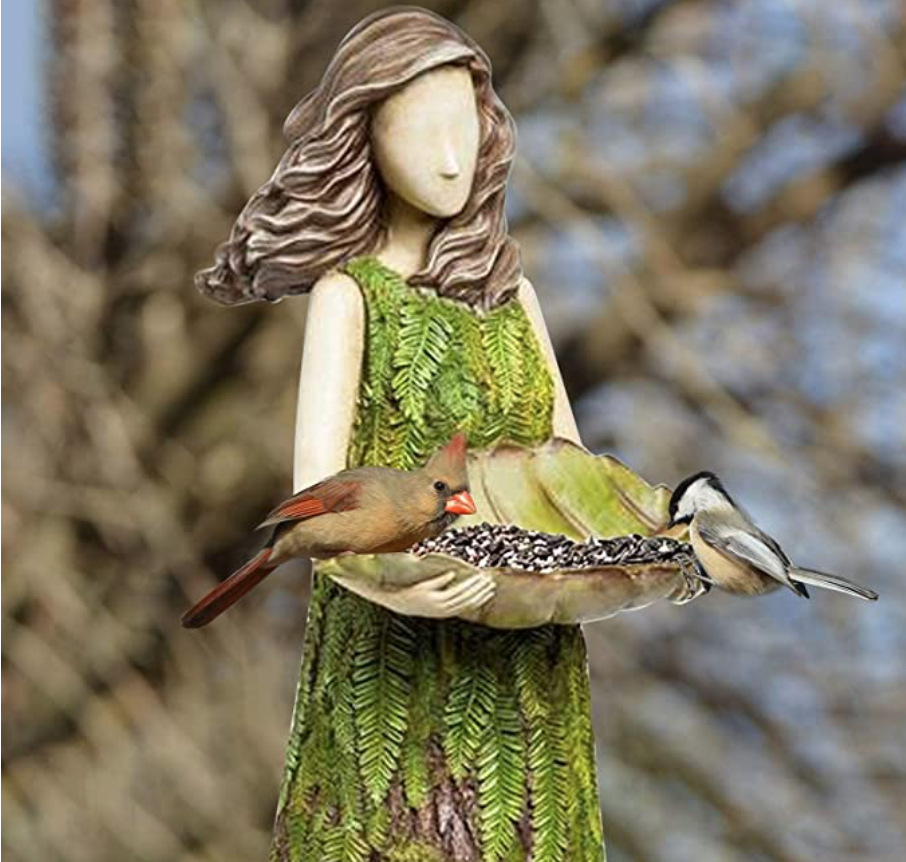 Outdoor Garden Landscape Scene Set Crafts Angel Girl Bird Feeder Resin Ornament — image 3
