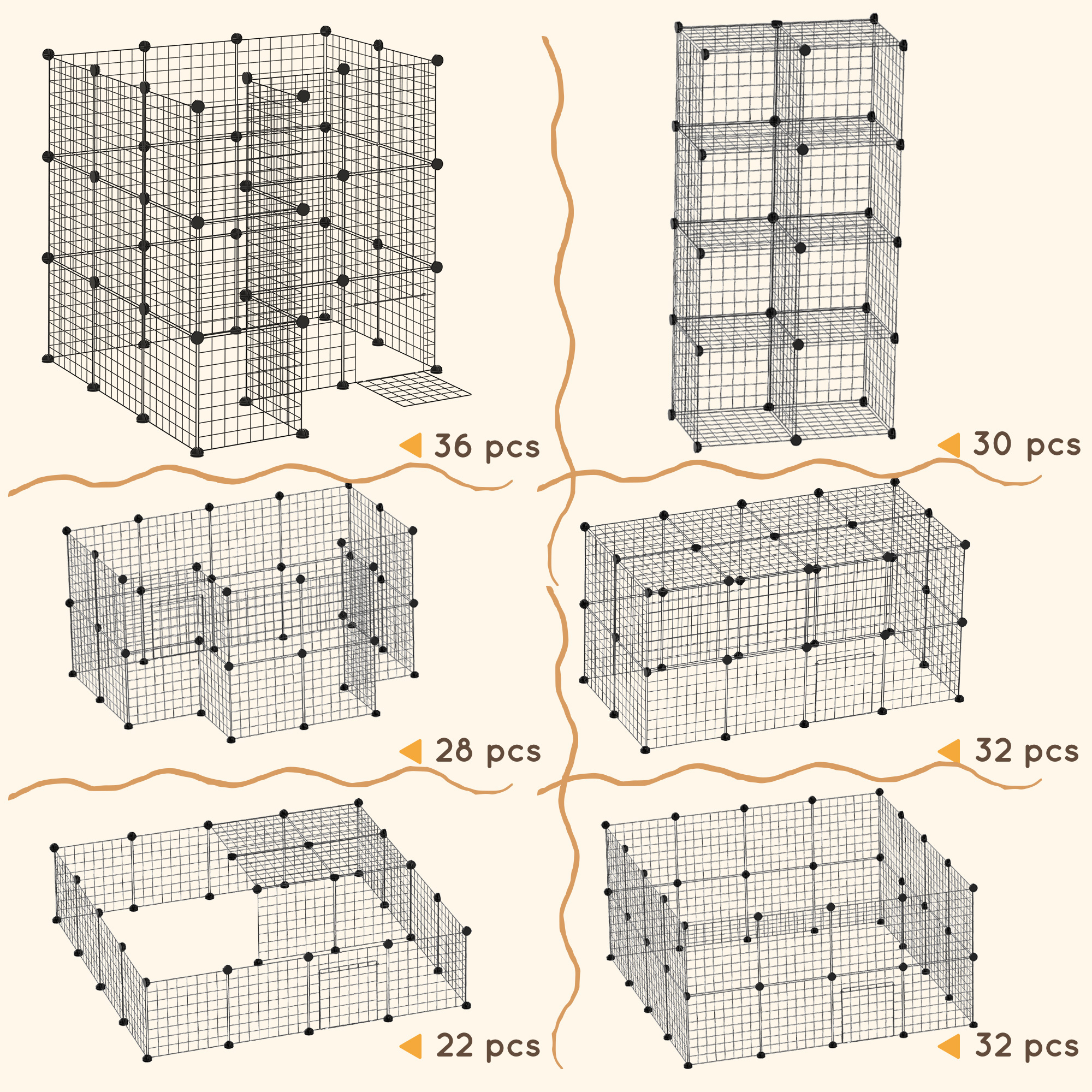 Corral para Animales Pequeños de 36 Paneles con Puerta, Jaula C&C para Armar para Cuyos con Rampa, Recinto de Alambre Metálico Portátil para Conejos y Erizos, 14 x 14 pulg — imagen 8