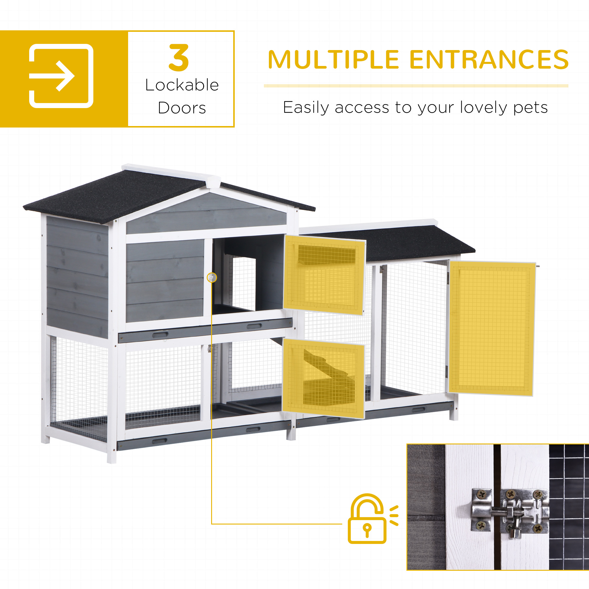Recinto Interior para Conejos de 2 Niveles, Conejera de Madera para Patio Trasero, Casa para Animales Pequeños con Rampa, Corral Exterior Cerrado — imagen 3