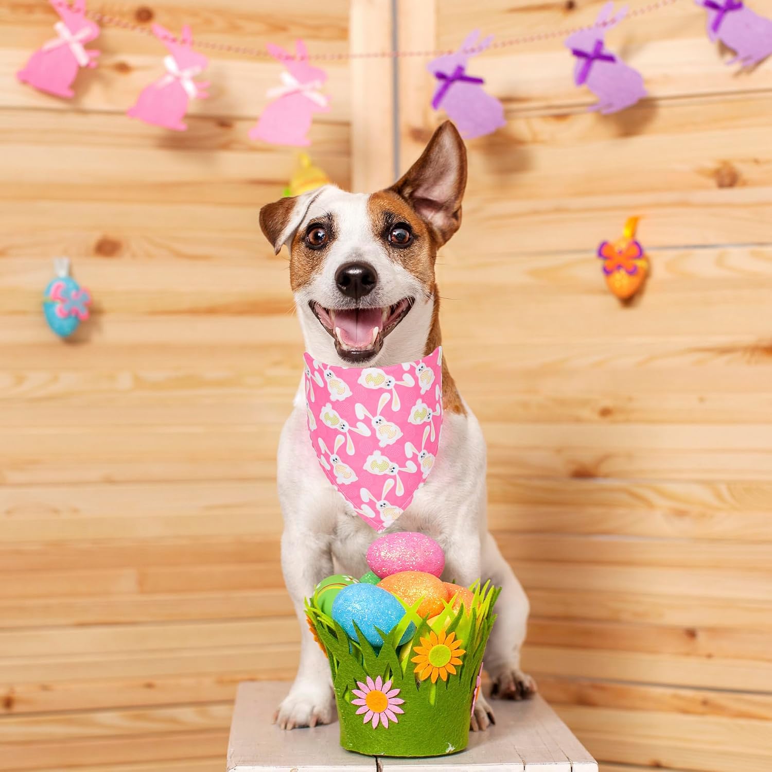 Easter Dog Bandanas 4 PCS, Rabbit And Easter Egg Pattern Triangle Pet Scarves For Medium And Large Dogs, Large — image 5