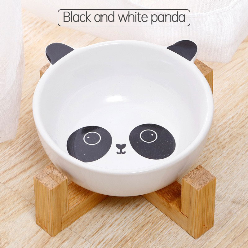 Double Ear Cartoon Ceramic Pet Bowl Bamboo Wooden Frame Matching Neck Bowl Dog Bowl Ceramic Cat Bowl — image 5