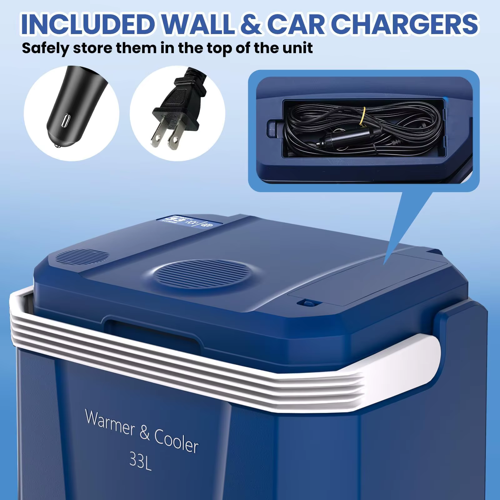 35QT Electric Cooler, Portable Car Refrigerator & Plug-In Cooler with 12V DC & AC Power, Travel Cooler for Camping, Road Trips, Truck Travel & Home Use, car fridge with Locking Handle — imagen 3