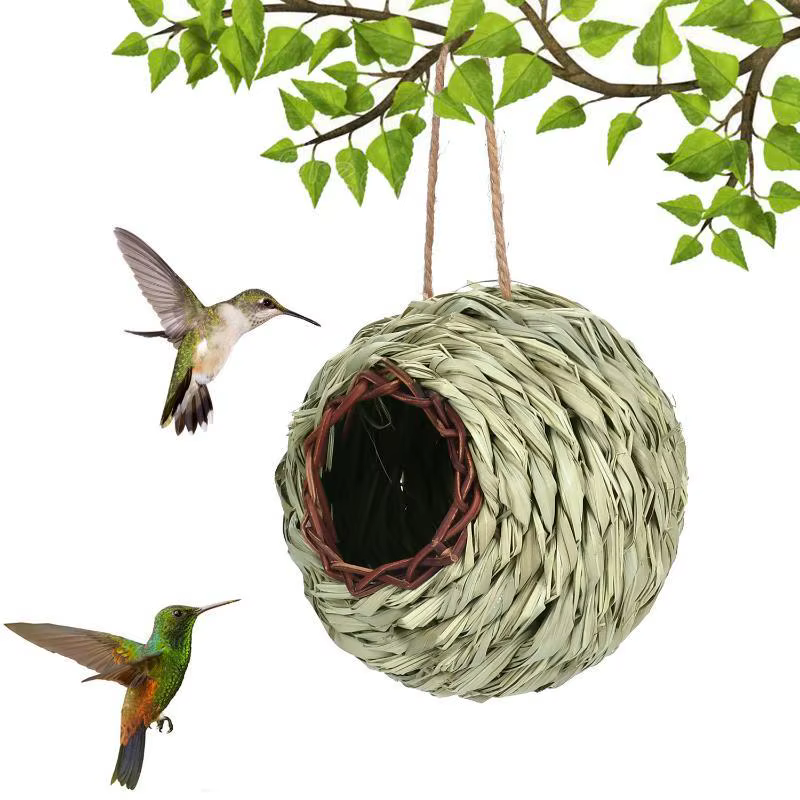 Birds Nest Bird Cage Grass Egg Cage Bird House Outdoor Decorative Weaved Hanging Parrot Nest Houses Pet Bedroom — image 1
